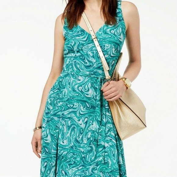 NWOT Gorgeous Michael Kors A-Line Midi Dress - Turquoise Green, Stretchy, M - Picture 2 of 5